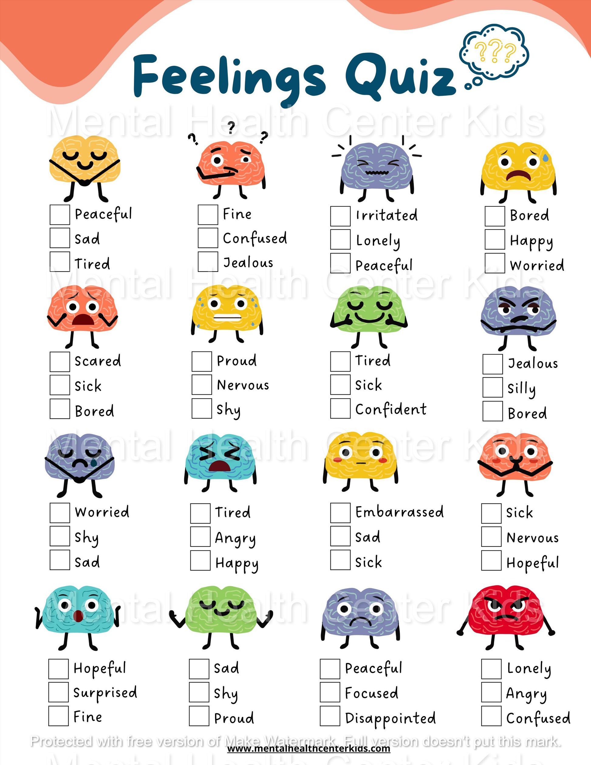 Feelings Quiz Worksheets 