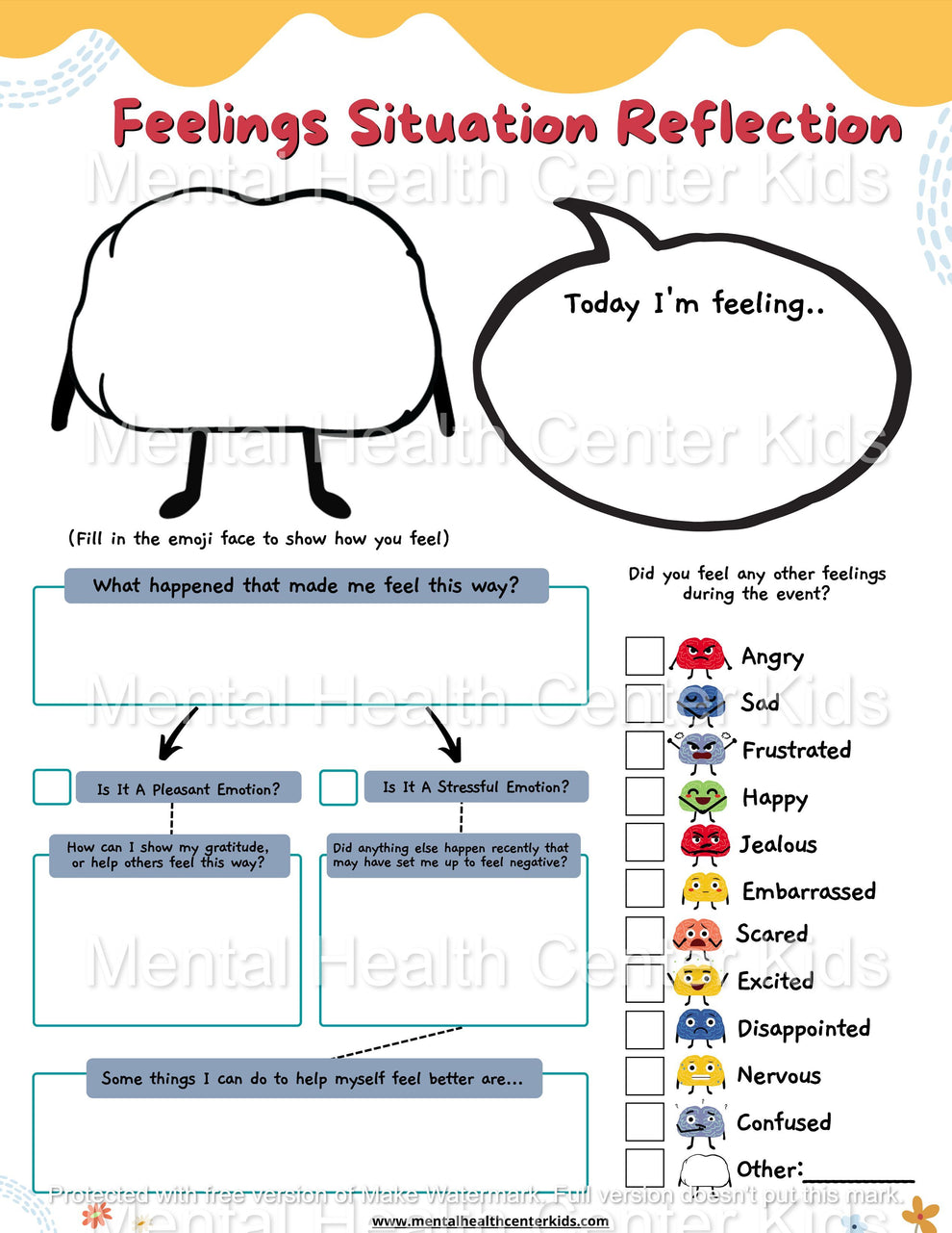 Reflection Worksheet – Mental Health Center Kids