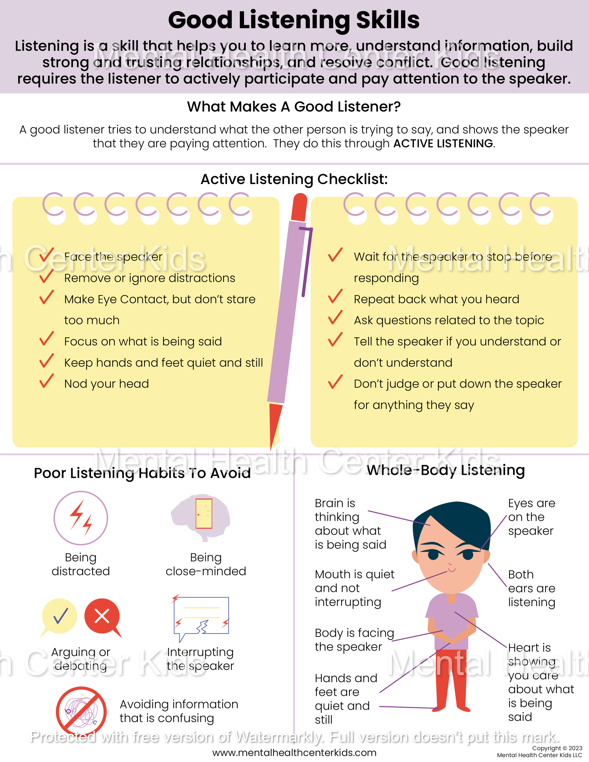 Good Listening Skills For Children Poster