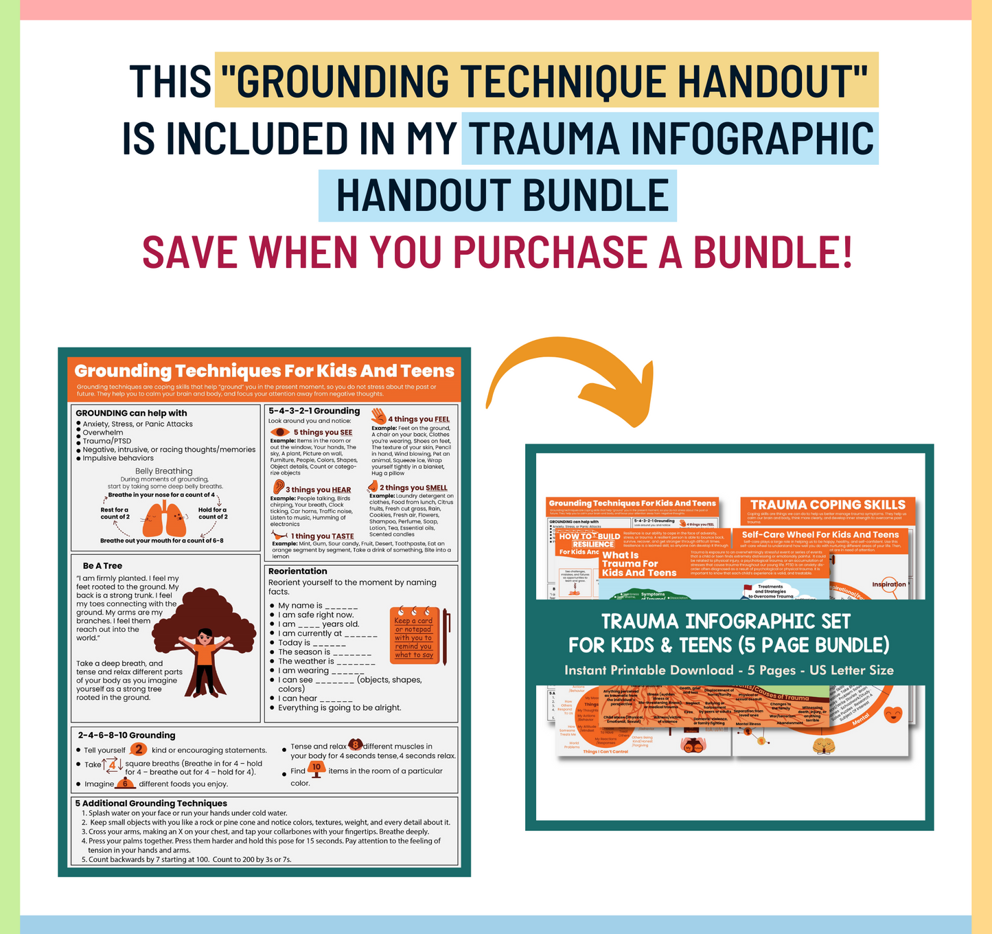 Grounding Techniques for Kids & Teens Printable Handout