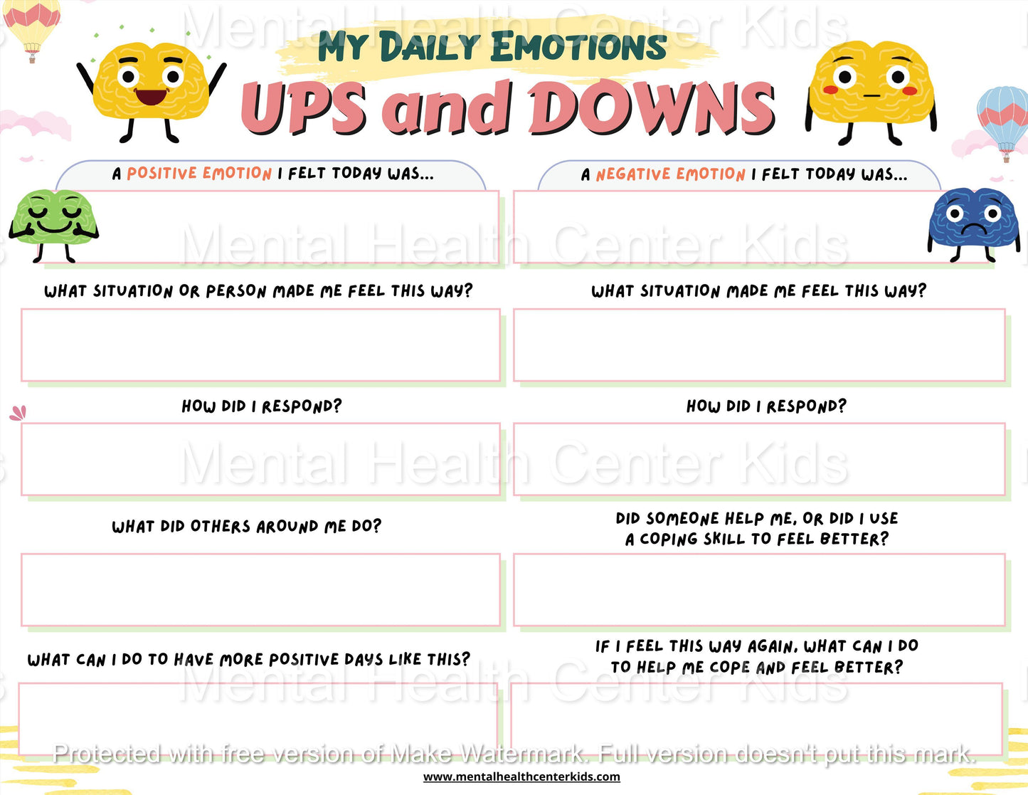 My Daily Emotions Ups and Downs Worksheet