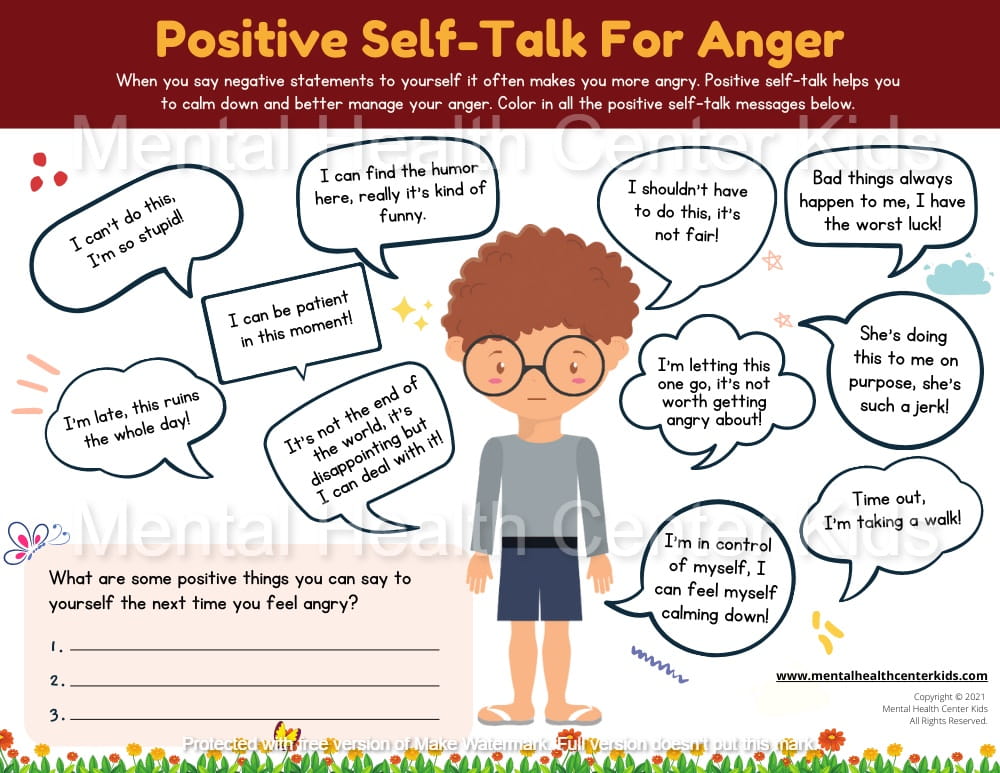 Positive Self-Talk for Anger Worksheet