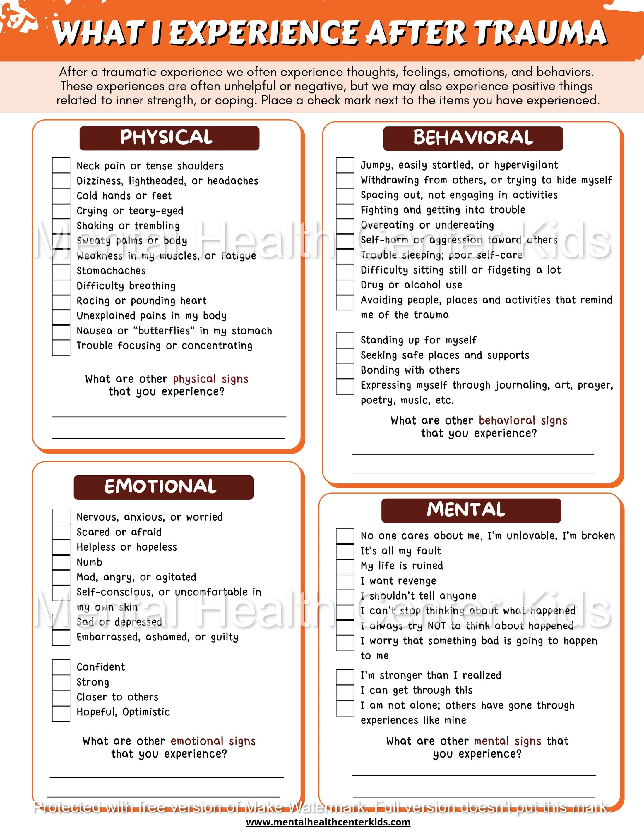 PTSD Symptoms Worksheet Mental Health Center Kids ptsd-symptoms-worksheet-mental-health-center-kids