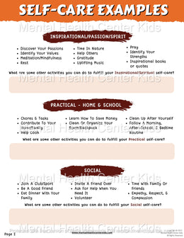 Self-Care Wheel Worksheet – Mental Health Center Kids
