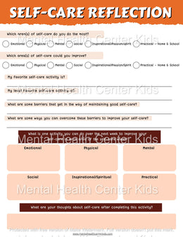 Self-Care Wheel Worksheet – Mental Health Center Kids