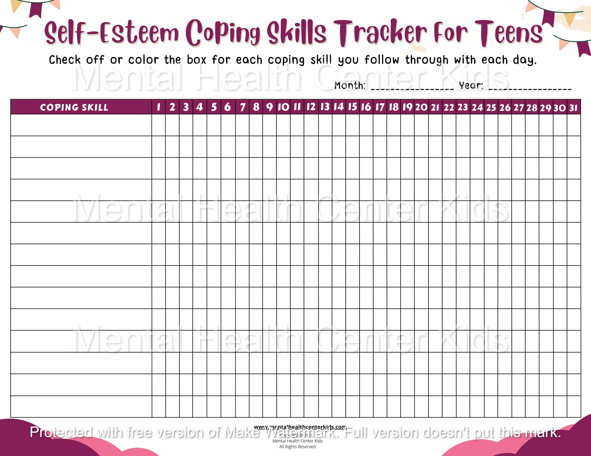 self esteem coping skills tracker