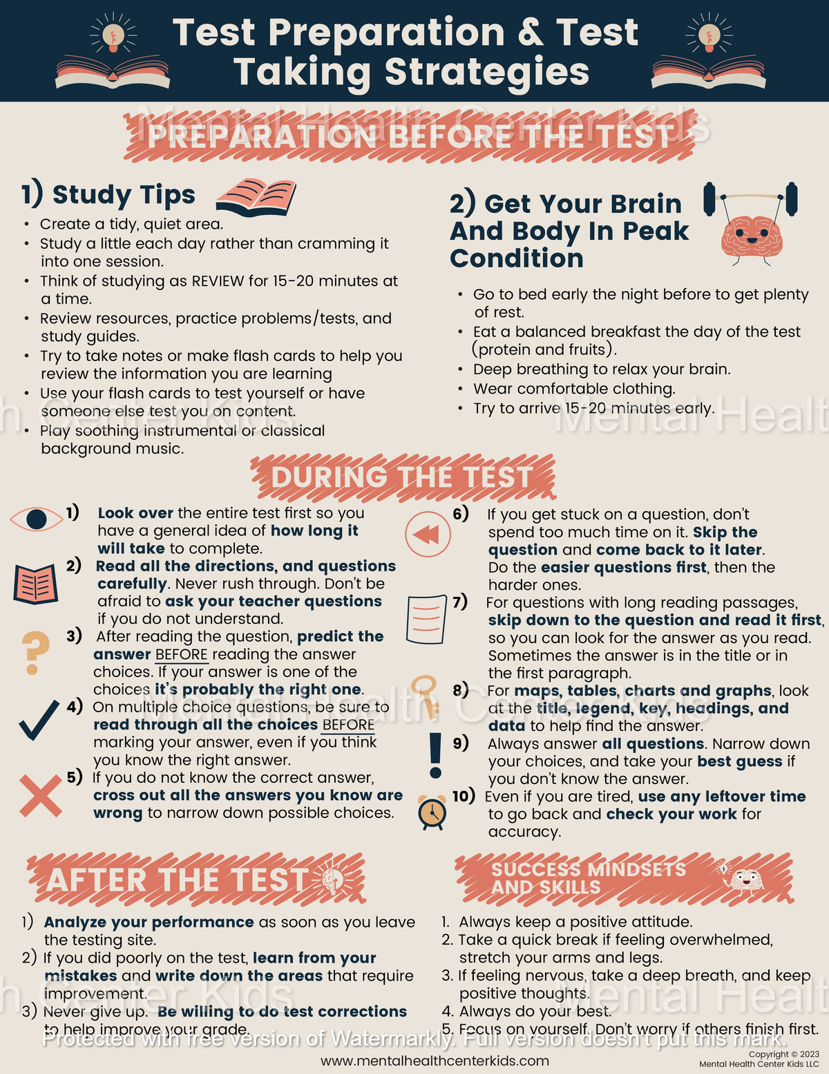 Taking Test Checklist Test-Taking Strategies (PDF) – Mental Health Center Kids
