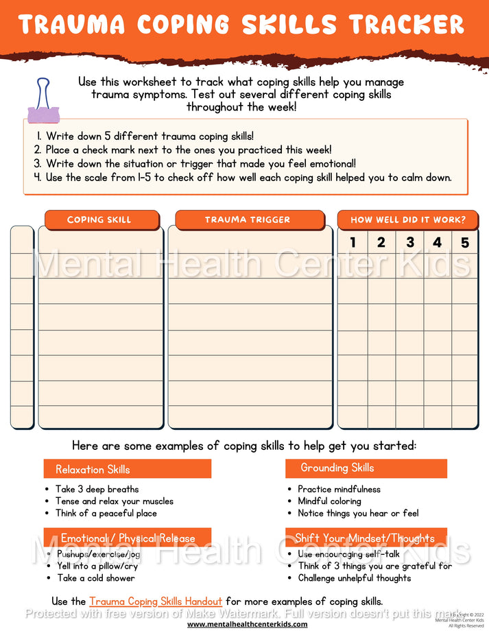 Trauma Management Strategies Tracker – Mental Health Center Kids
