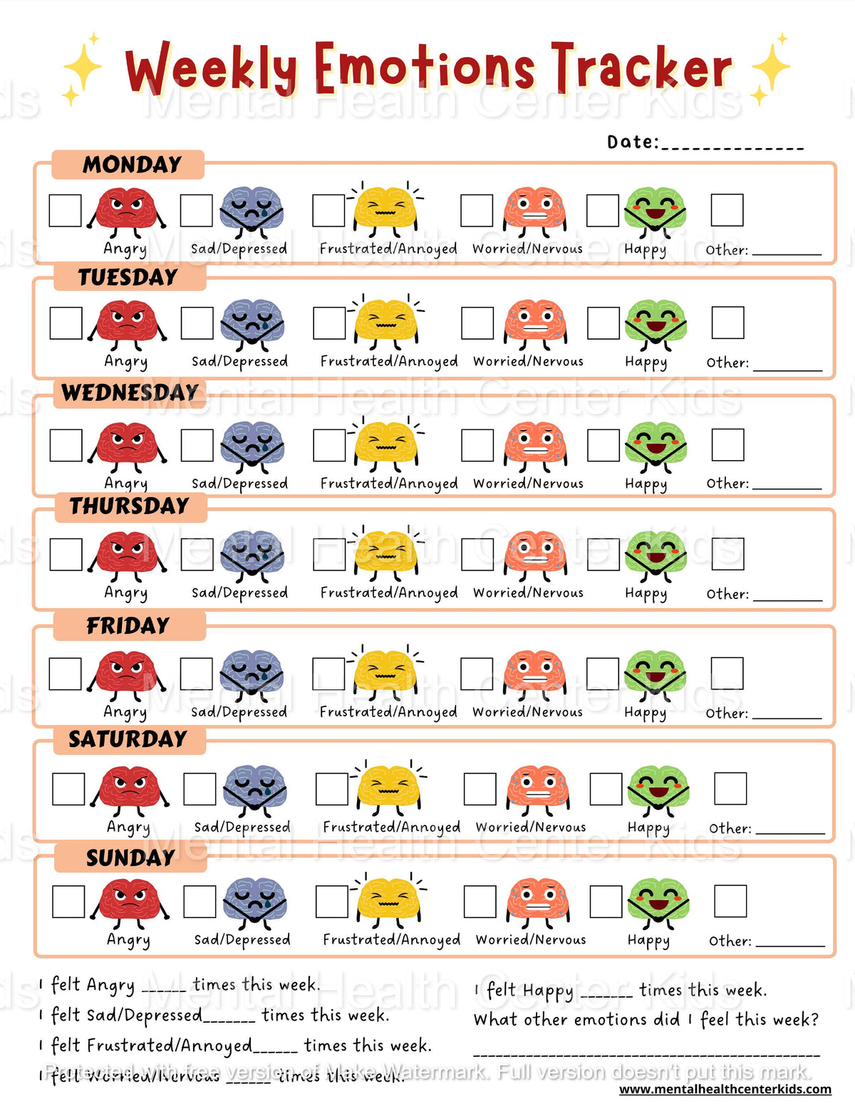 Emotions Tracker – Mental Health Center Kids